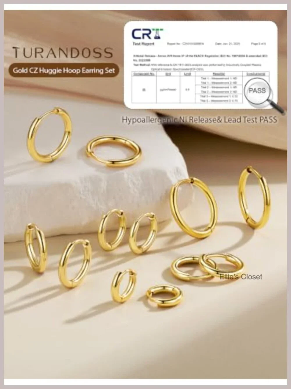 Six Piece 14K Gold Plated Huggie Hoop Earrings Set For Women Girls